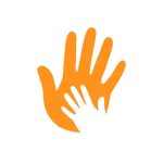 Vector hands. Hand care. Childish hand. Support symbol. Helpful people. Hand on hand. Two hands.